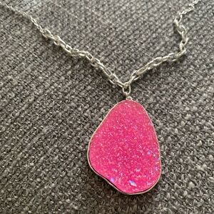 Pink Druzy Pendant Necklace